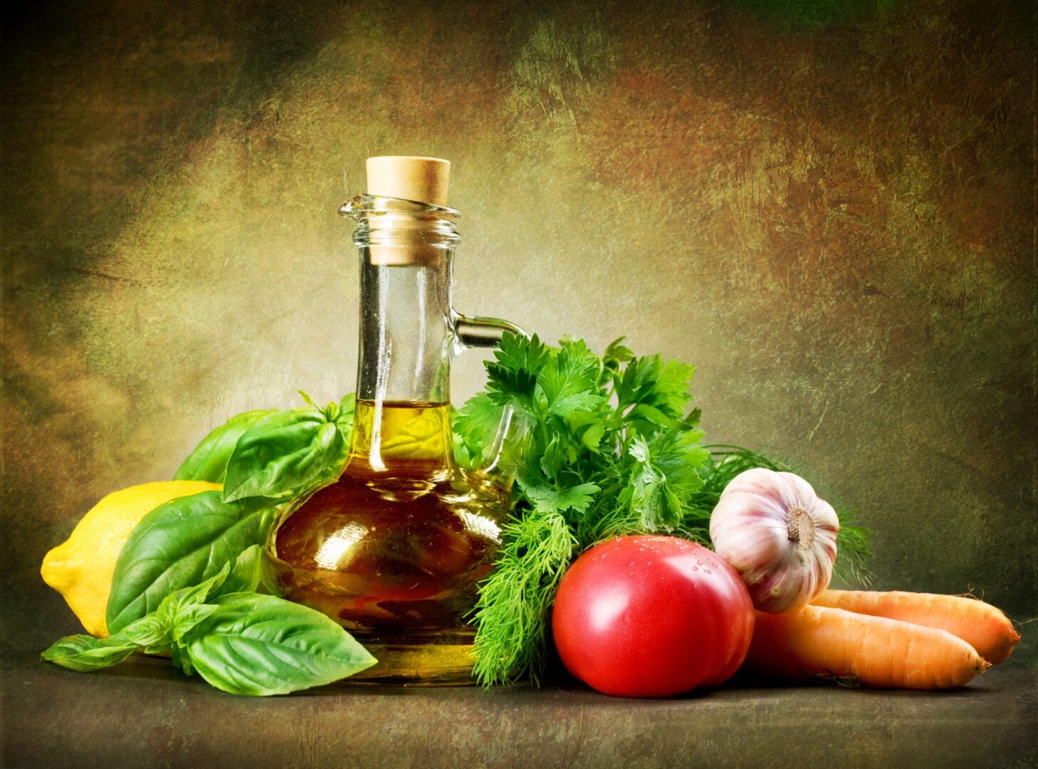 edible oil - cooking oil with vegetables around it