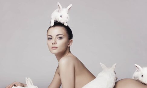 naked woman with rabbits on her body - non-comedogenic
